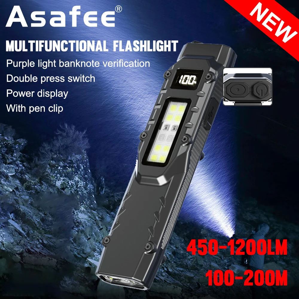 

Asafee V007 Portable Tactical Flashlight 1200LM Ultra Double Tail Swich Torch Side Floodlight Rechargeable Outdoor Hiking Lamp