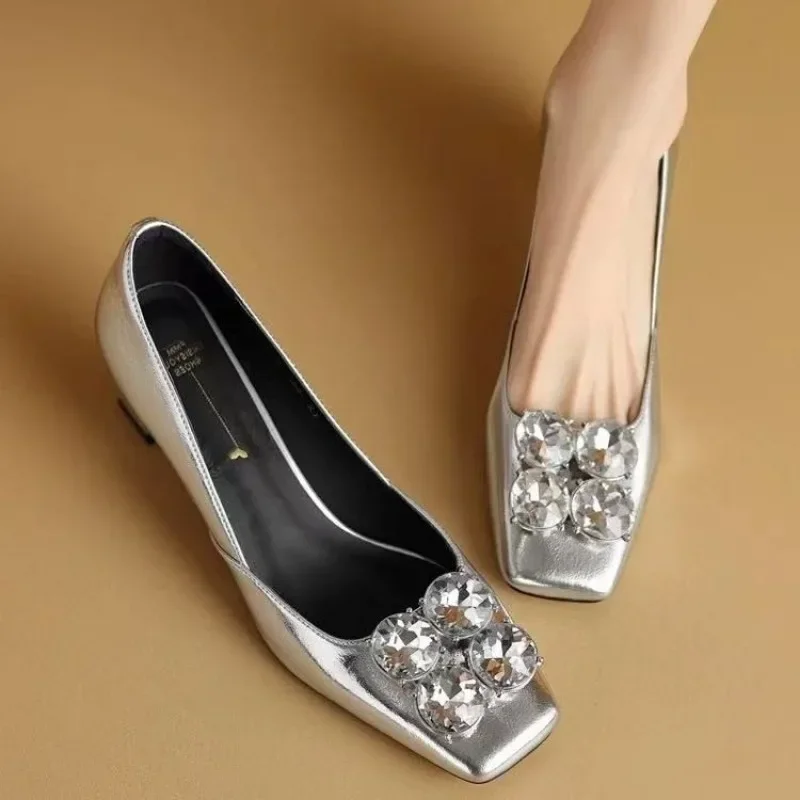 

Elegant Woman Heeled Shoes 2025 High Quality Ladies Shoes Slip-on Women's Pumps New Crystal Office and Career Fashion High Heels