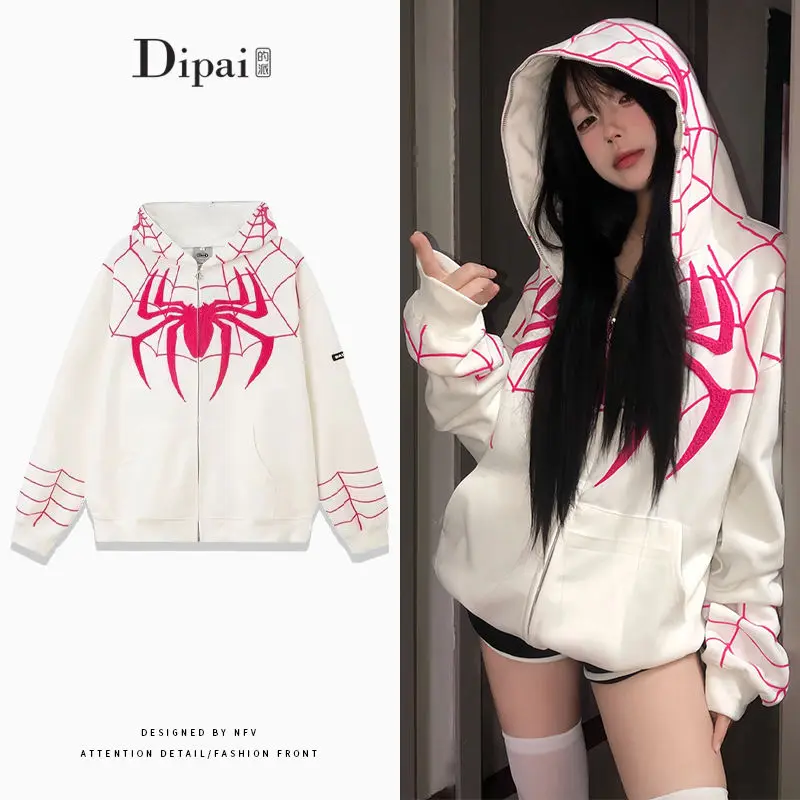 

Marvel joint peripheral retro Spider-Man hooded sweatshirt women's fashion autumn new American style high-end zipper jacket