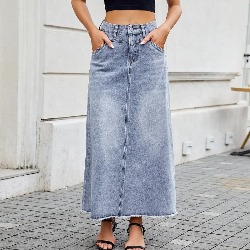 

Spring and Summer High-waisted Denim Skirt Fashionable Loose Pocket Skirt Women
