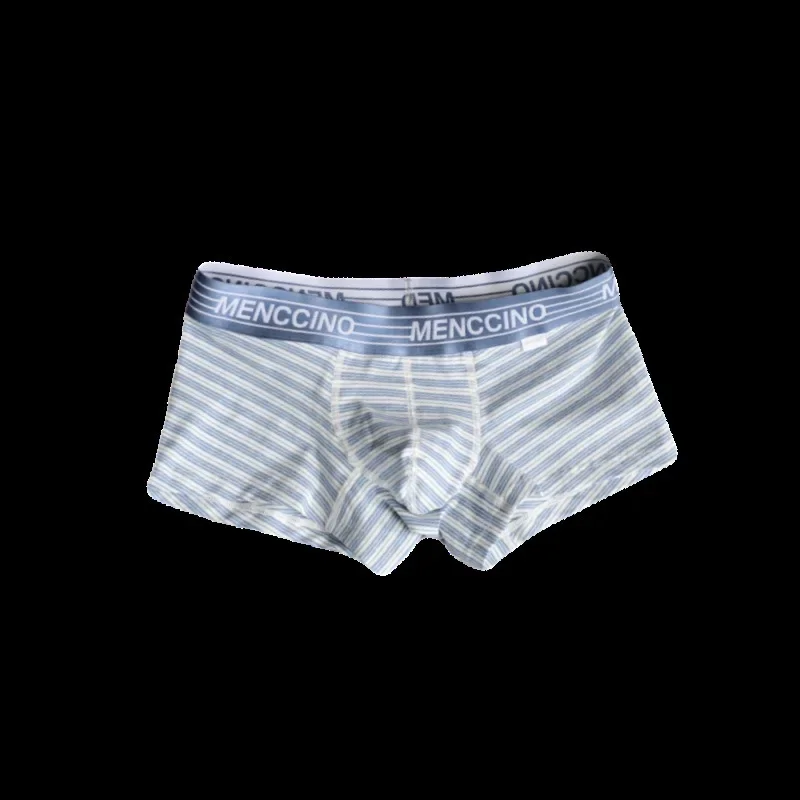 Youth Pure Cotton Striped Boxer Shorts for Men Breathability Sports Bottom Panties U Convex Pouch Underwear Boys Sexy Underpants