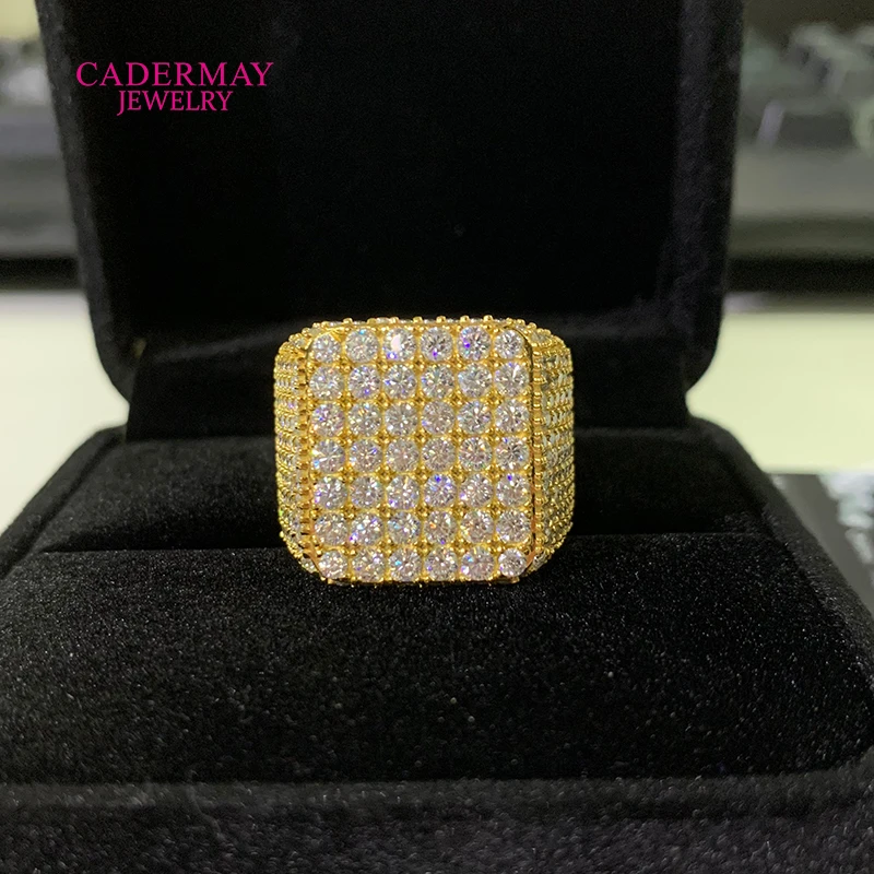 Hip-Hop Jewelry Bust Down Round Moissanite Cuban Ring Custom Made 925Silver Iced Out Square Moissanite Ring Men Gift