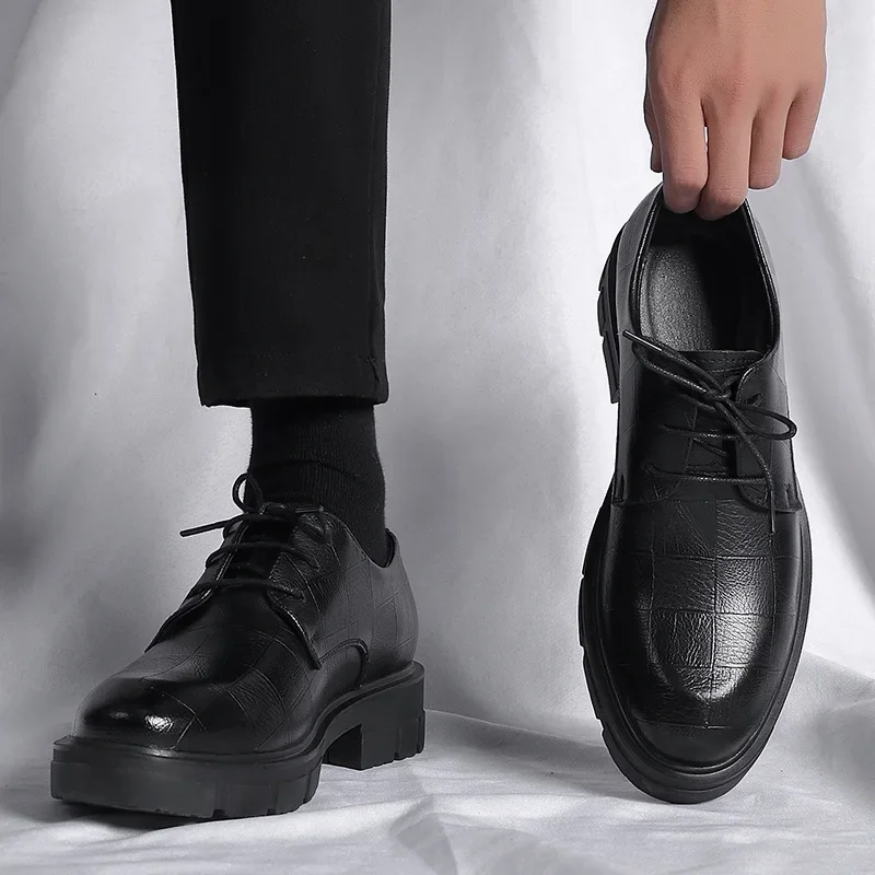 

5 8 10cm Heel British Style Increase Platform Shoes Cow Leather Shoes for Men Designer Shoe Men's Dress Shoes Zapatos De Hombre