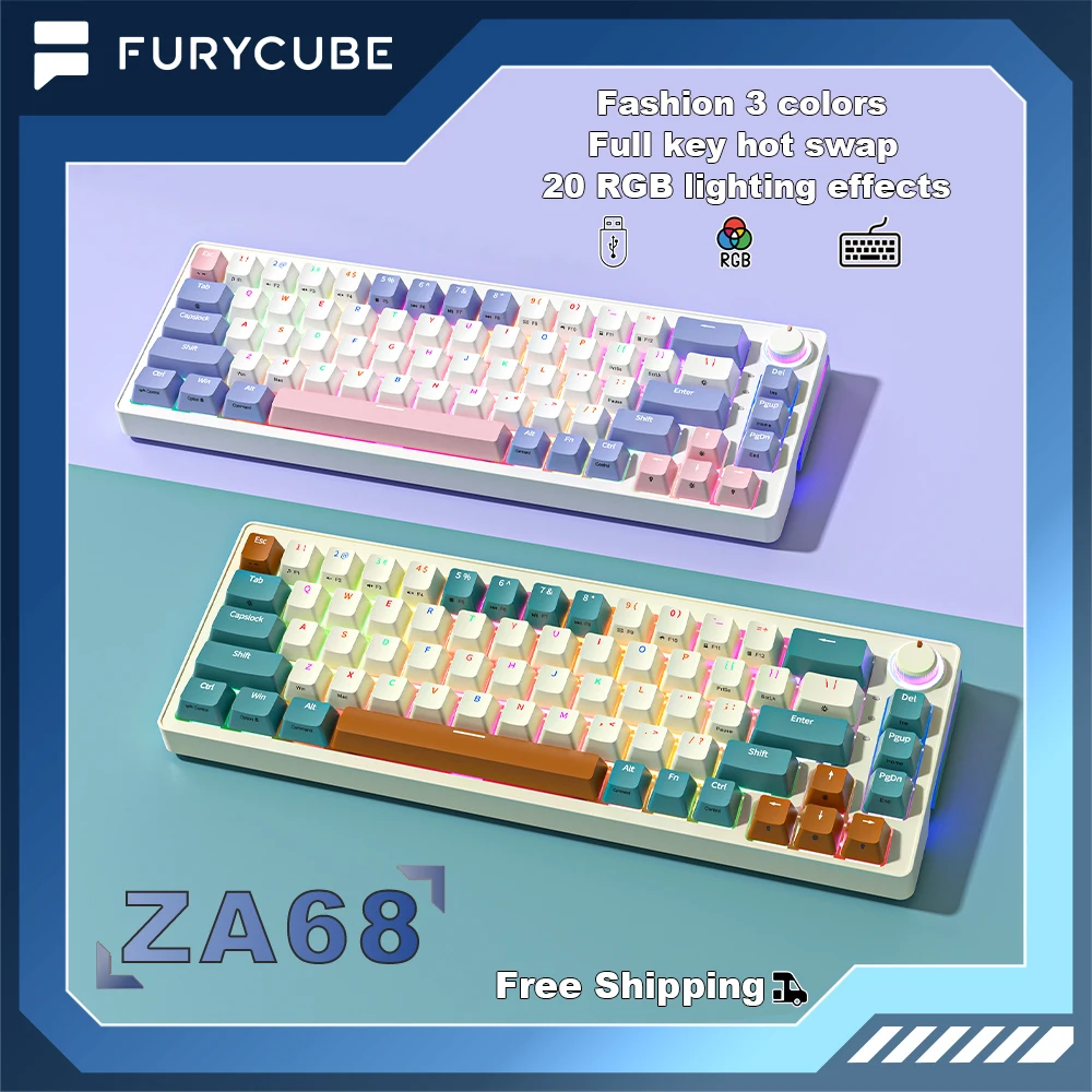 pro 68 teclas teclado mecanico hot swappable modos pbt rgb sem fios bluetooth 24 ghz 65 teclados para jogos interruptor linear za68 01