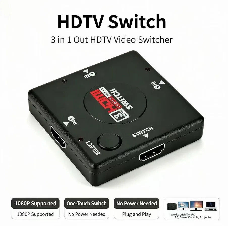 3x1 HDMI‑compatible Switcher 3 In 1 Out Auto Switch Hub Box 4K 1080P Video Select For HDTV PS3 PS4 Xbox DVD STB Laptop PC Player