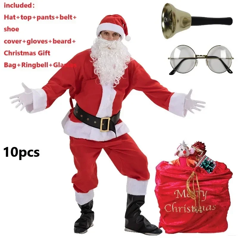 Santa Claus Costume for Adults Men Women Christmas Carnival Cosplay Red Plus Size Suit adult New Year Party full set