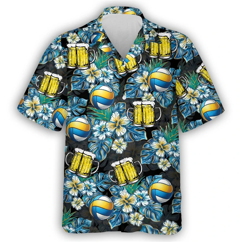 Volleyball Shirt For Men Women Clothes Beach Volleyball Hawaiian Shirts Men's Short Sleeve Sports Lapel Blouse 2025 Unisex Tops