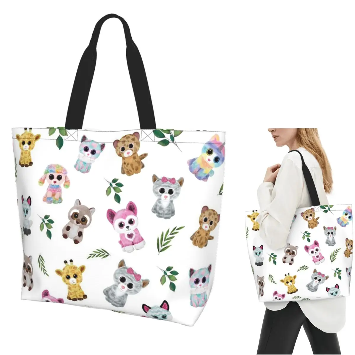 Beanie Boo Sacola de compras de lona de grande capacidade Bolsas de ombro Shopper Bolsa de compras para mulheres