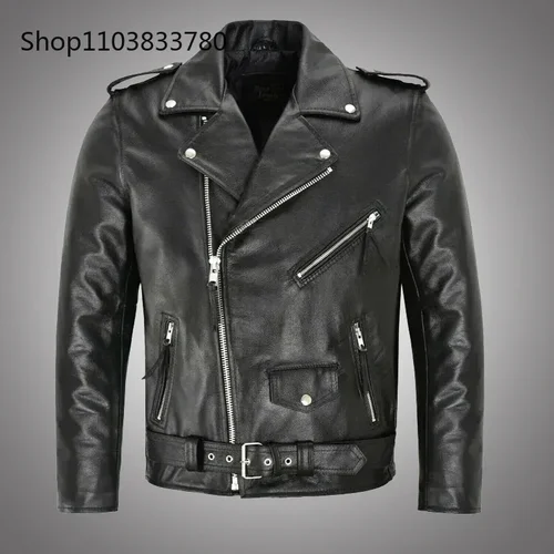 Imagen 1 del producto Chaqueta de cuero PU para hombre, abrigo de cuero ajustado a la moda para motocicleta, prendas de vestir para motocicleta con cuello vuelto sólido para hombre, ropa de calle 4XL
