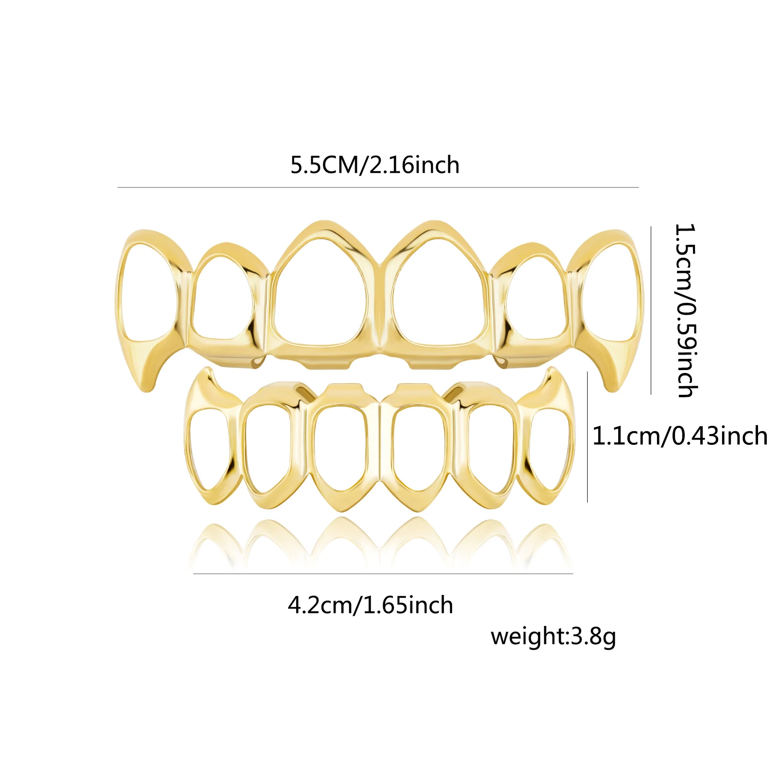 A set of 18k gold-plated brass hollowed out braces, personalized, fashionable, and minimalist sharp teeth hip-hop braces