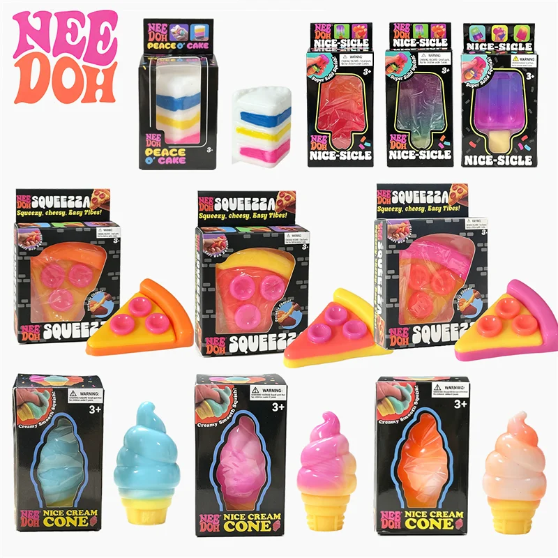 Schylling Needoh Nice-Sicle Fidget Sensory Toy Pizza Peace Cake Cream Cone Relief Squishy Anti-Anxiety Squeeze Toy for ADHD Gift