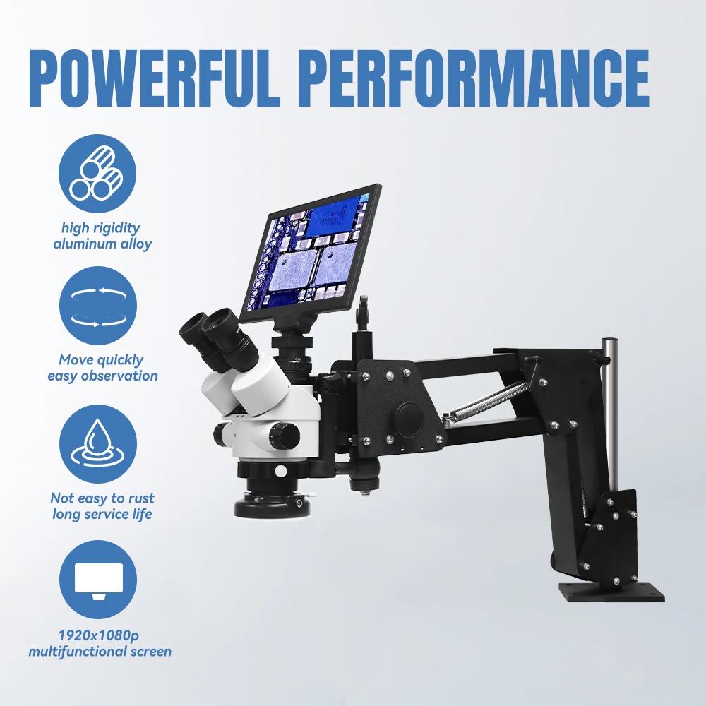 Lakimitools LCD Digital Trinocular Stereo Microscope, 7X-45X Magnification, Spring Bracket, LED Light,LK-MS01B