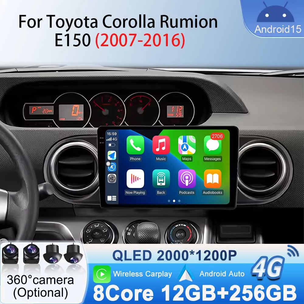 

WiFi Car Radio Stereo for Toyota Corolla Rumion E150 2007 - 2016 Autoradio GPS Navigation Android 15 Multimedia Video Player DSP