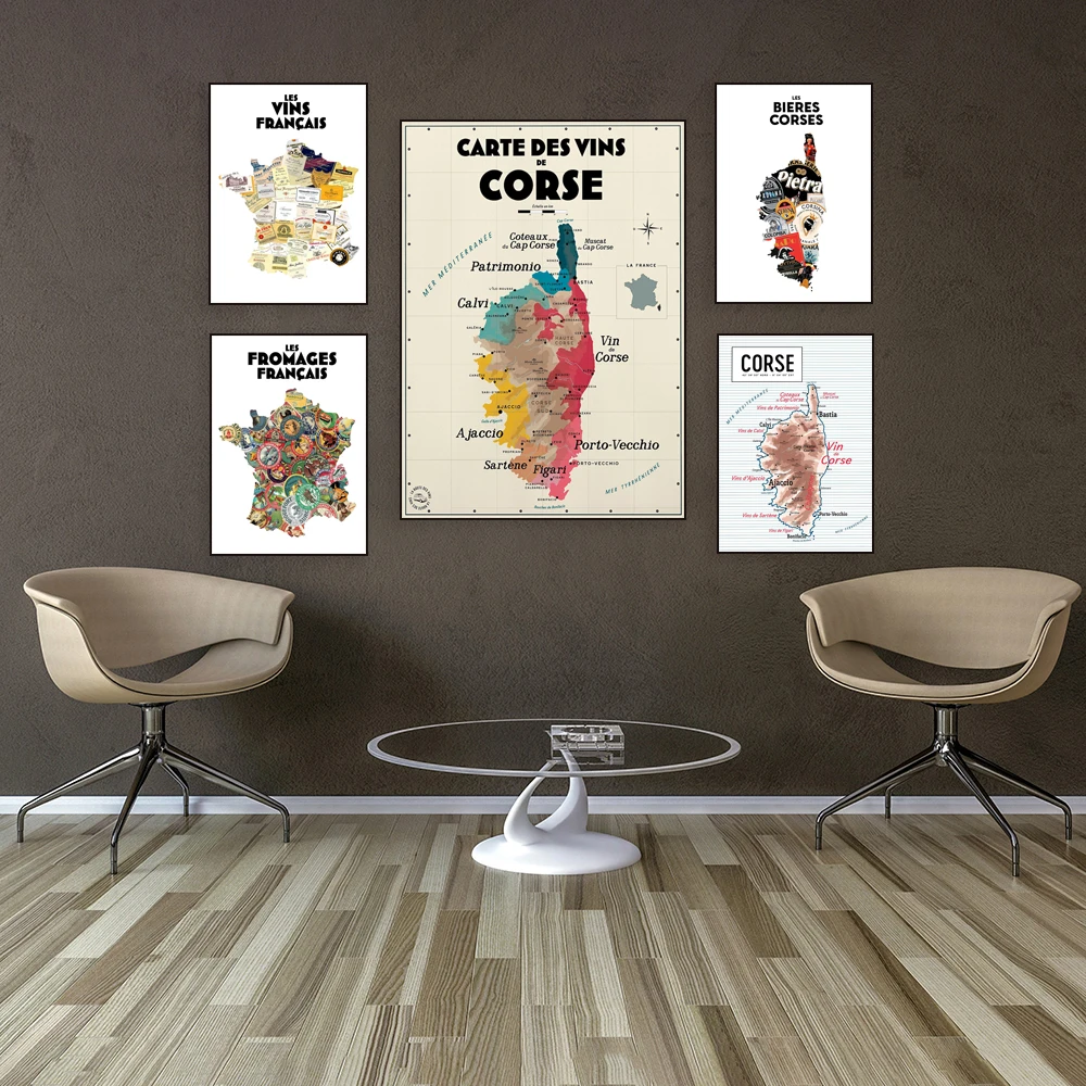 Corsica wine map, Corsica beer map, Corsica vintage map, France cheese map poster, gift for Corsica lovers