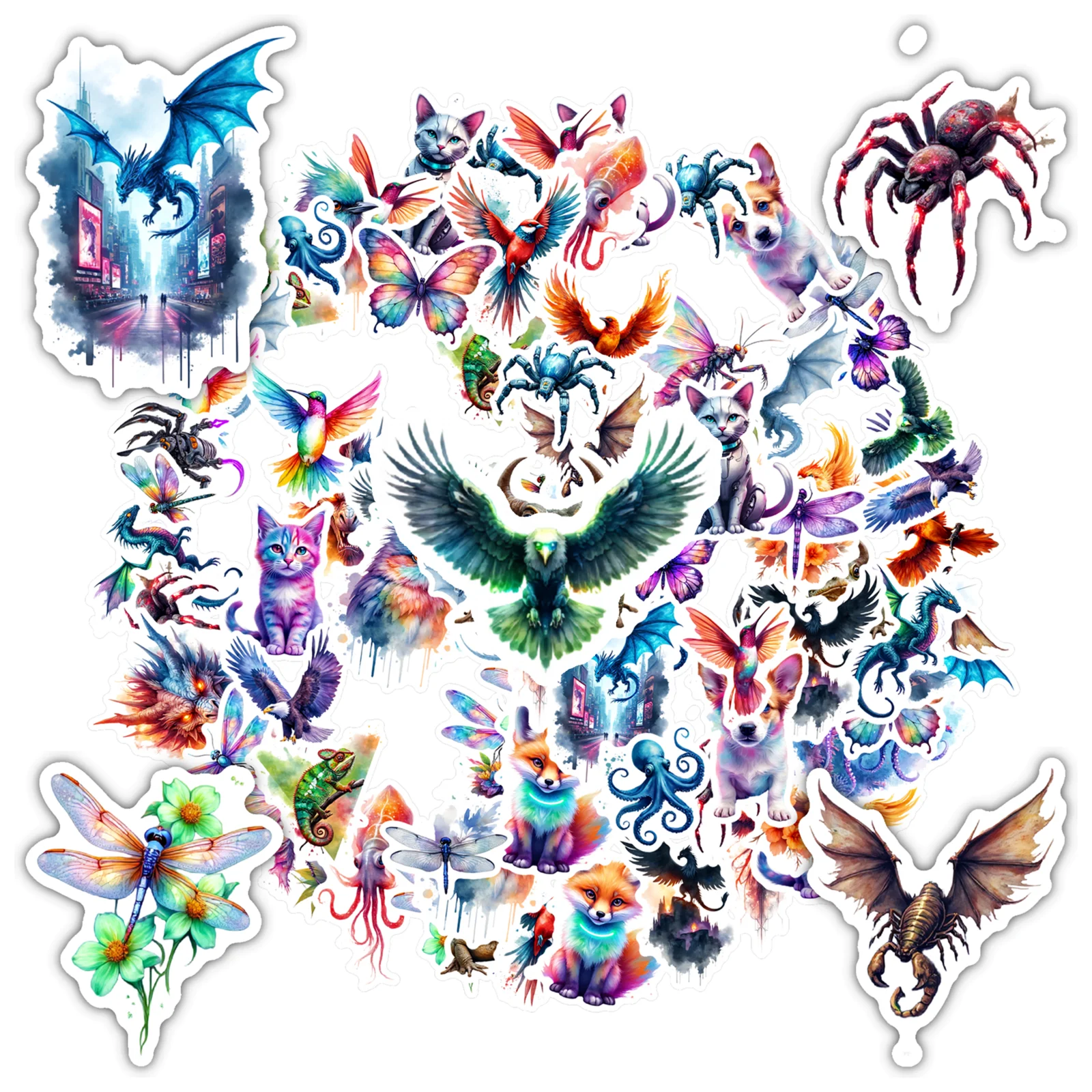 35pcs-50pcs Fantasy Nature Stickers Whimsical Fantasy Creatures Stickers Animal Stickers For DIY Phone Guitar Laptop