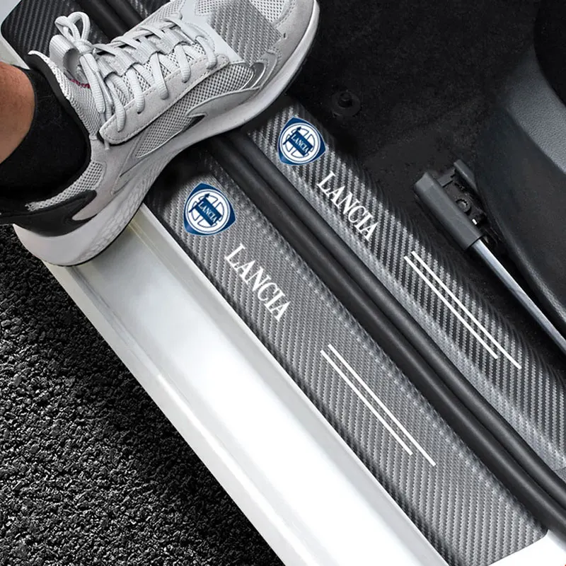 Leather Car Door Sill Plate Protector Stickers for Lancia ypsilon delta musa nera thema STRATOS Y Phedra Car Accessories