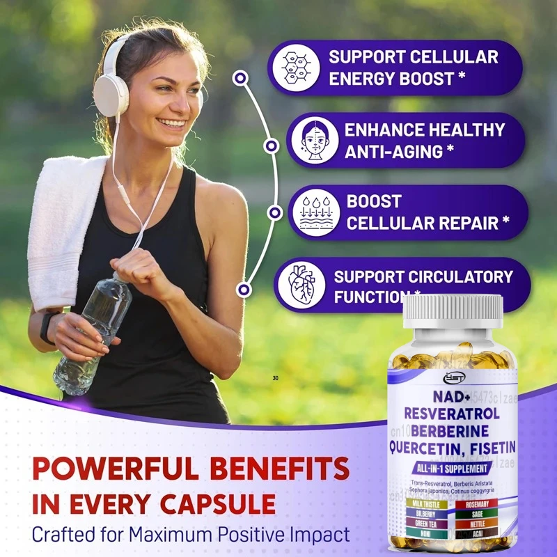 NAD+trans Resveratrol Berberine Quercetin Fisetin Milk Thistle -60 Capsules