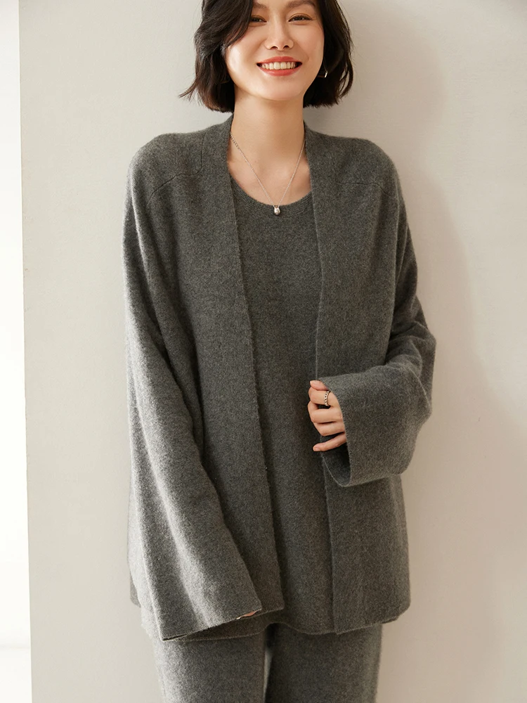 High Quality 100% Cashmere Cardigan Sweater Autumn Winter Women's Casual Loose Open Stitch Clothing Soft Warm Fashion New Tops