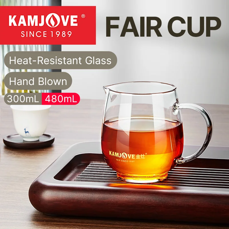 

KAMJOVE Hand-Blown Glass Tea Pot, Heat-Resistant, Kung Fu Tea Cup, Teaset Gongdao Teacup, Transparent, Mug with Handle,Fair Cup