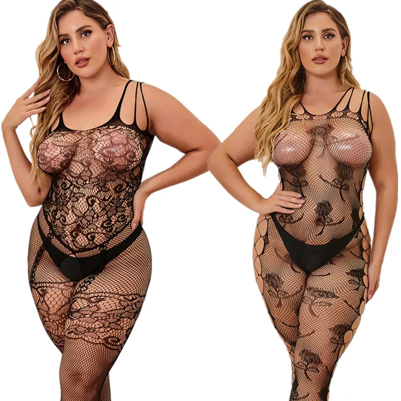 Sexy Xxxxl Plus Size Catsuit Lingerie Lace Body Stocking Erotic for Women Open Crotch Bodysuit See Through Jumpsuit Fishnet Suit