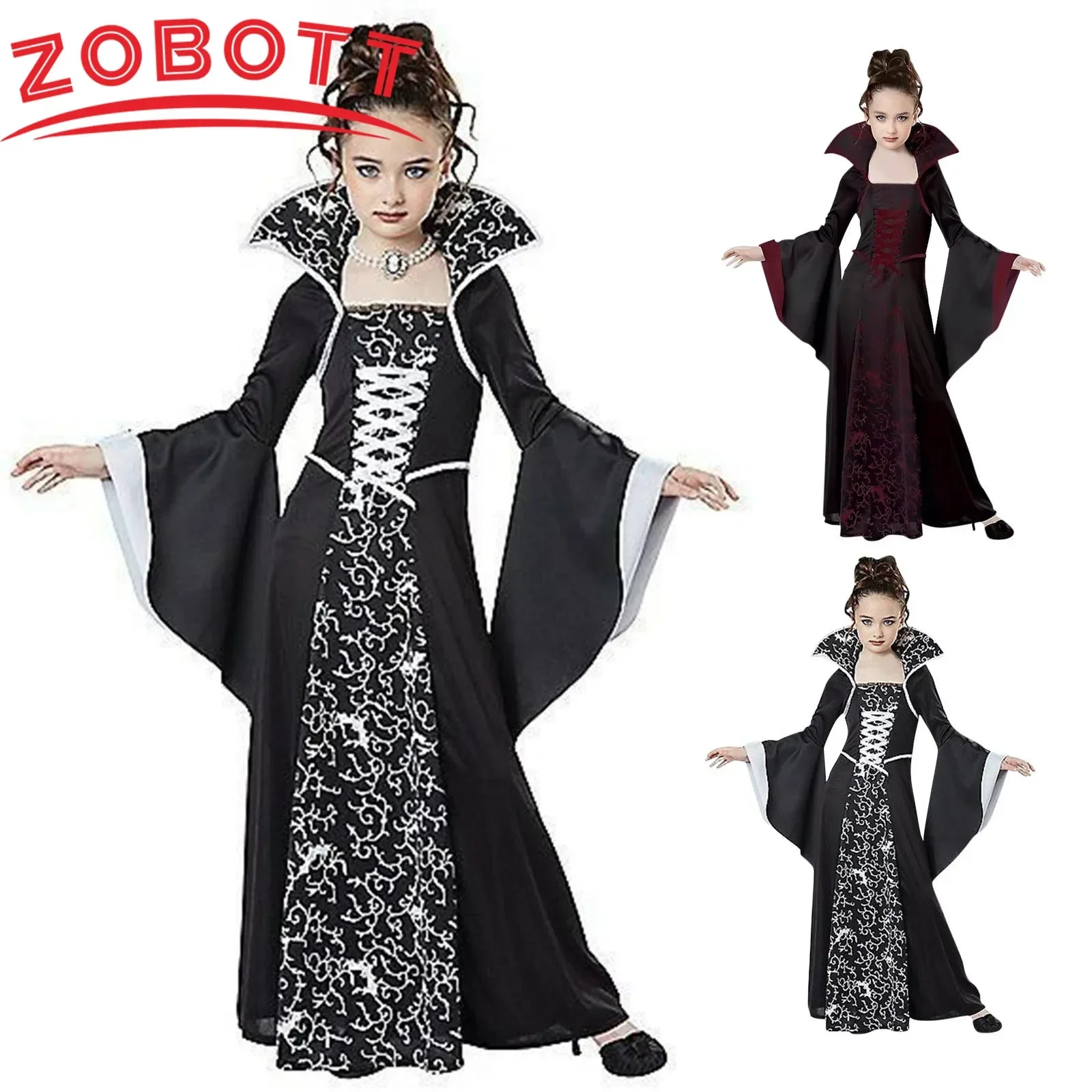 

Костюм на Хэллоуин для детей, костюм фэнтези вампира на Хэллоуин, длинное платье-пачка для девочек, детский карнавальный наряд, готическая одежда с перьями