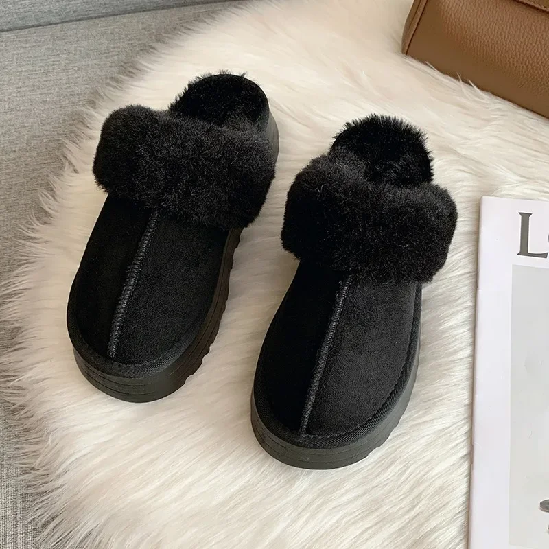 Comwarm Furry House Slippers Women Non-slip Interior Thick Sole Soft Bedroom Slides Winter Plush Shoe Warm Plush Cotton Slippers