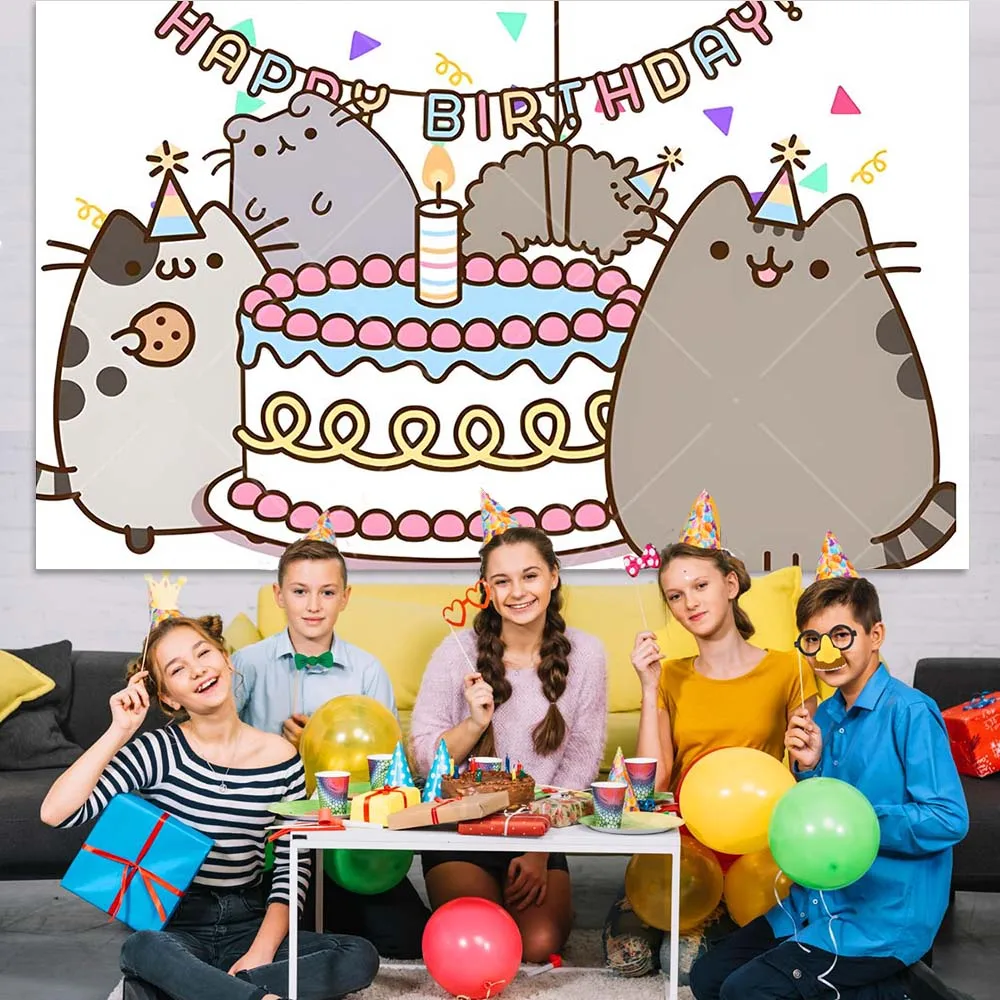 

Мультфильм серый кот торт с днем рождения фон баннер на заказ детский день рождения декор поставки детский душ фон для фотосъемки