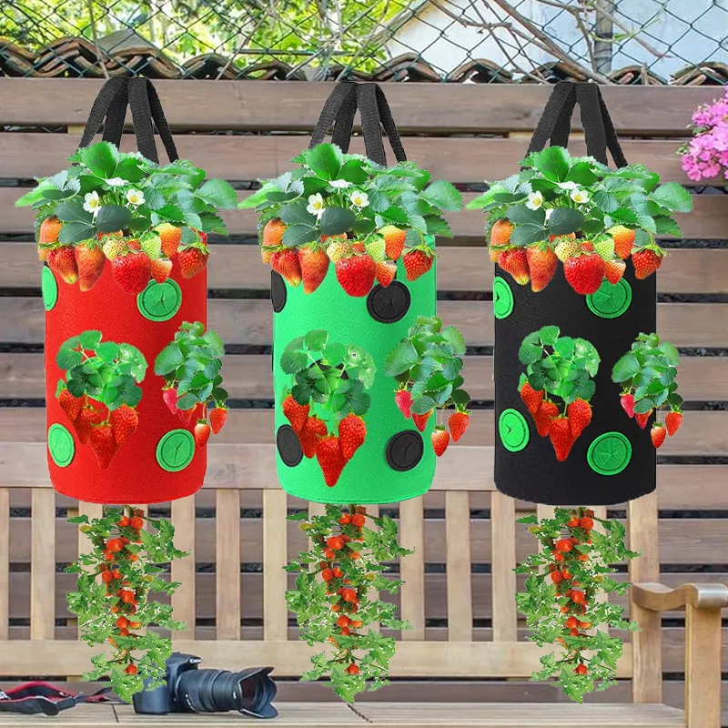 1Pc Hanging Planting Bag Strawberry, Tomato Hanging Planting Bag Vertical Garden Strawberry Planting Pot