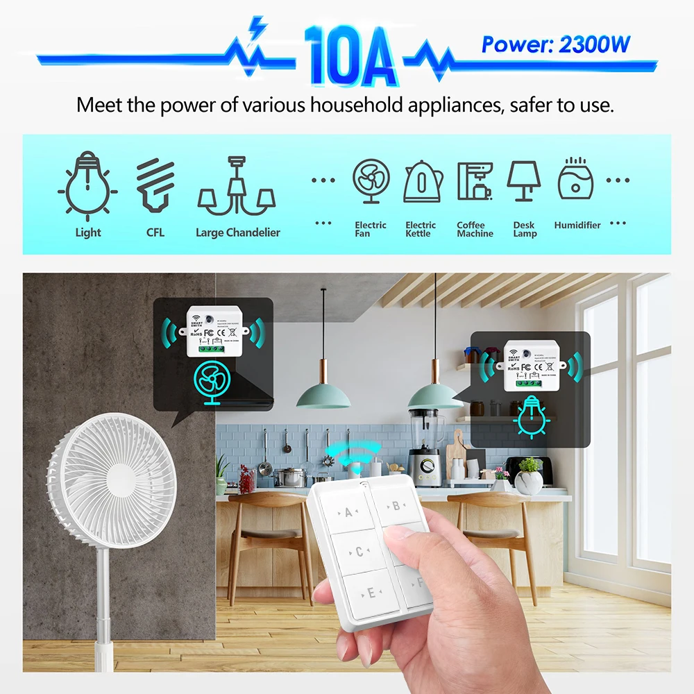 Tuya Wifi Mini Smart Light Switch 220V Interruptor 433Mhz 6gang Wall Panel interruttore a pulsante On Off ricevitore per elettrodomestico