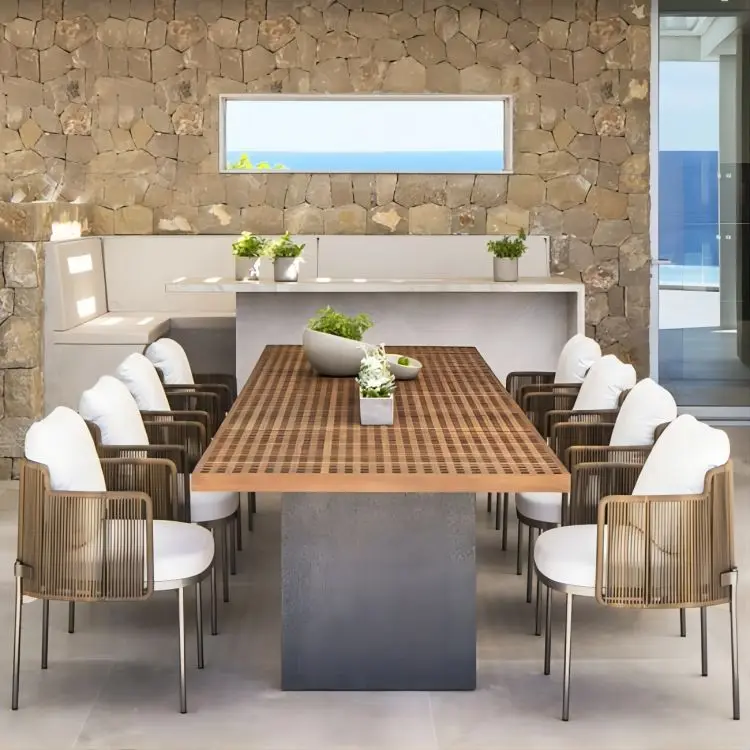 

Nordic outdoor tables and chairs villa courtyard open-air teak furniture sun room balcony leisure rattan table and chair combina