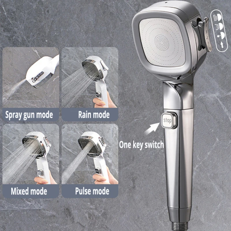 NEW Rainfall 4 Modes Shower Head High Pressure Water Saving with Filter Handheld Shower Turbocharged Spray Nozzle Bath Accessory