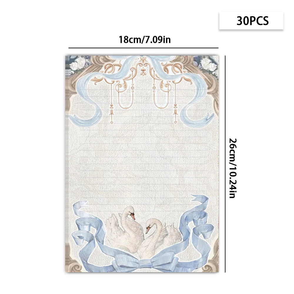 30 sheets. B5 vintage blue swan stationery paper, watercolor style letter paper, tearable notepad, suitable for writing letters