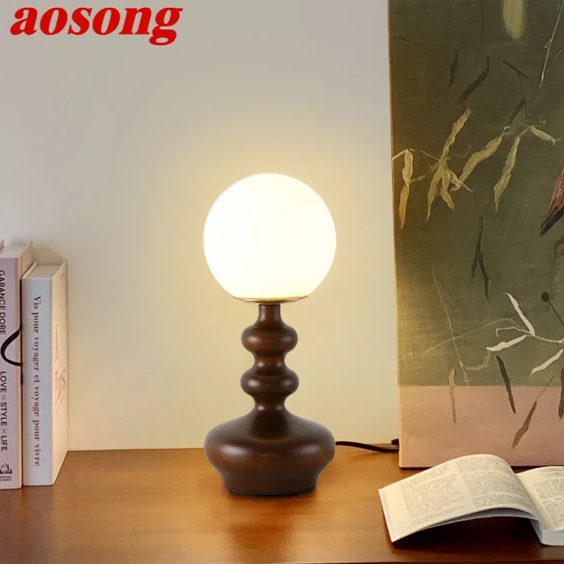AOSONG Contemporary Table Lamp Retro Creativity Living Room Study Villa Hotel Bedroom LED Bedside Desk Light