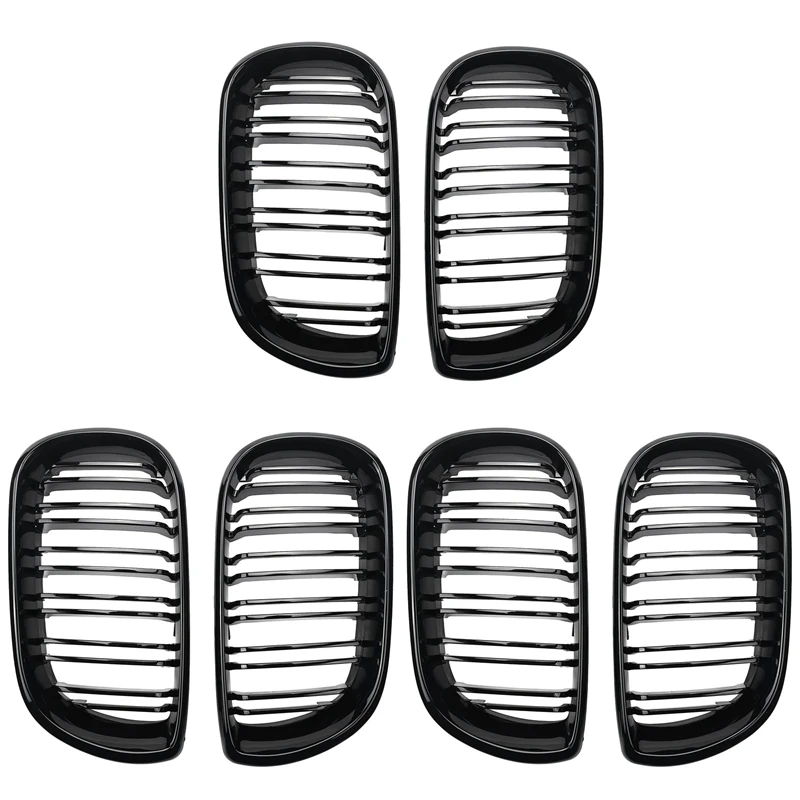 

6Pcs Car Style Gloss Black Front Kidney Double Slat Grill Grille For BMW E46 4 Door 4D 3 Series 2002-2005