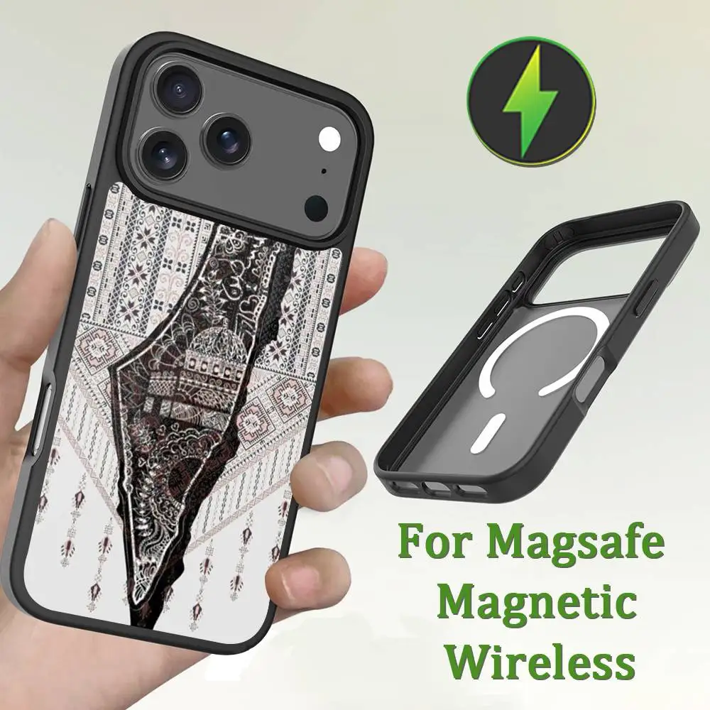 Keffiye P-Palestines Art Capa de telefone para iPhone 13,12,11,16,15,17,14,Pro,Max,Plus,Mini,Magsafe, carregamento magnético sem fio