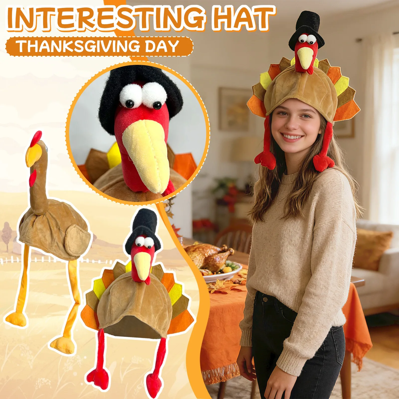 قبعة تركيا الممتعة لعيد الشكر، قبعات تركيا الإبداعية الكرتونية للبالغين، قبعة تركيا لتزيين حفلات عيد الميلاد وعيد الشكر، قبعة احتفالية