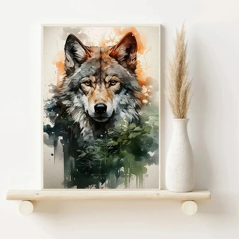 Vintage Wild Jungle Animal Deer Wolf Forest Landscape Art Posters Canvas Painting Wall Prints Picture for Living Room Home Decor