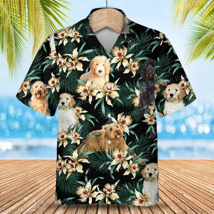 2024 Summer New Animal Puppy Golden Retriever Unisex Shirt Cute Casual Short Sleeve Shirt Lapel Button Shirt Fashion Breathable