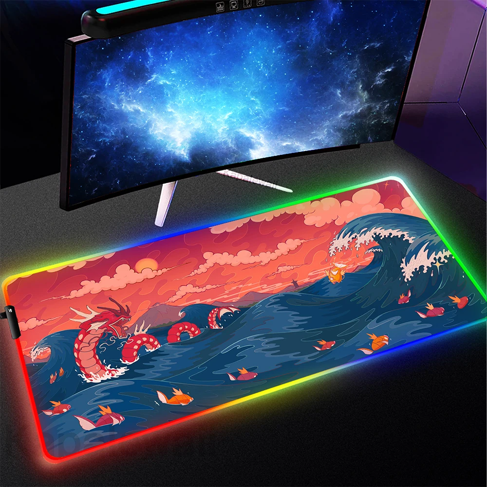 

Japanese Great Wave Off Mouse Pad LED Light Gaming Mousepad Alfombrilla RGB Mouse Mat Computer Deskmat Backlit Keyboards Pads