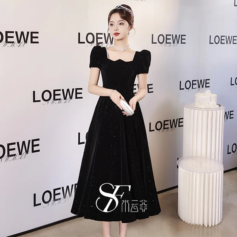 

Ele Bla Mid-Length Evening Gown Women's Faion Korean Sle Adult Ceremony Ball Dr Water Cloud Phi Brand New 2025