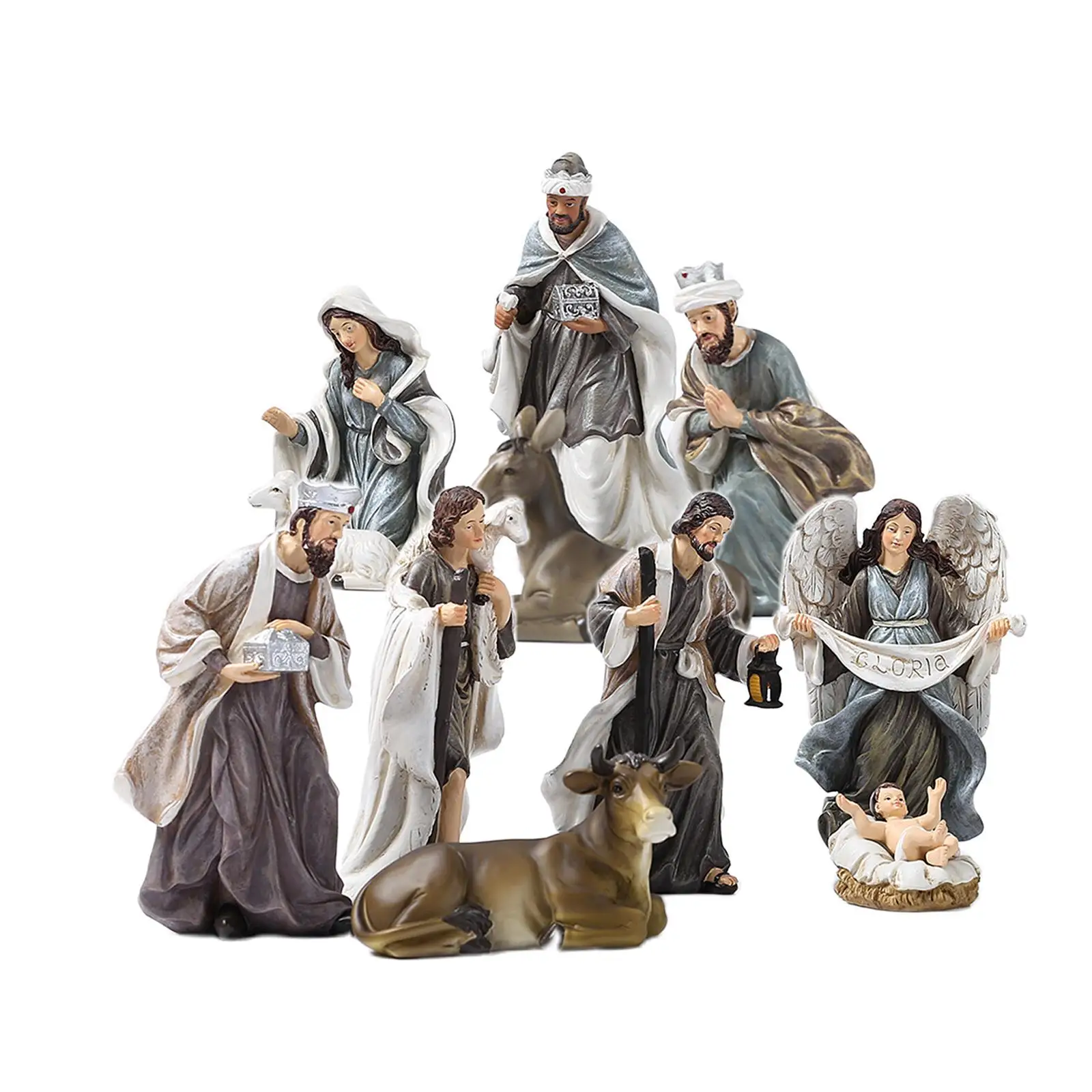 Shaped Hand-painted Nativity Figurines 12 Pieces Mini Nativity Set Christmas Figurine