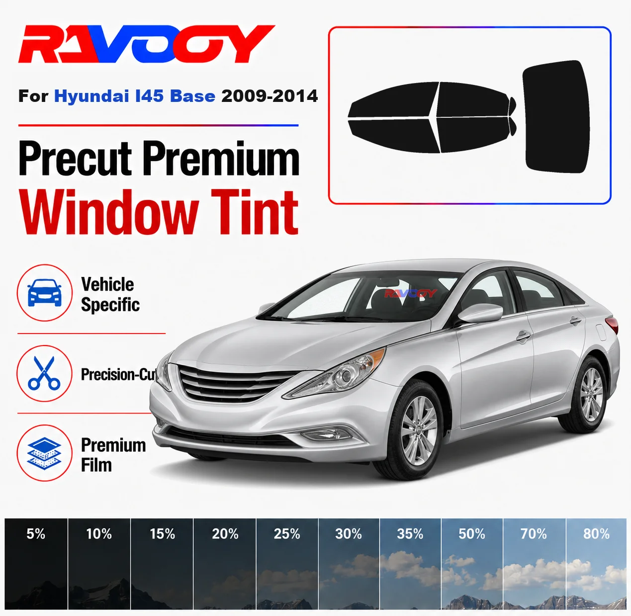 

Premium Precut Window Tint Kit Front Rear Windows Rear Windshield For Hyundai I45 Base 2009-2014 Complete Set Nano Ceramic Film