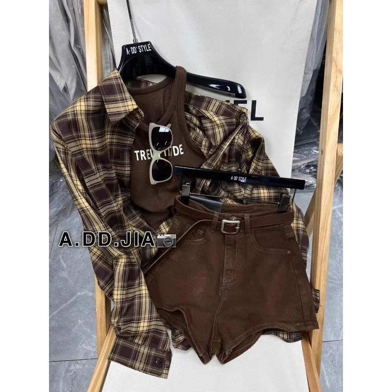 American Plaid New Coat Retro Loose Design Shirt Long-sleeved Top
