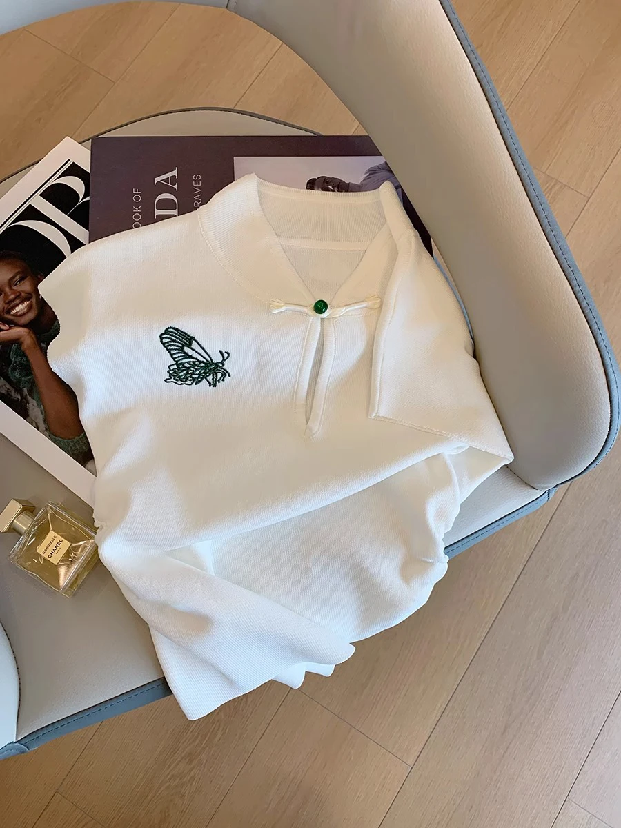 

Ele Button ort Sve Knitted Top Women's Summer Design Folded Waist Small Flng Sve irt Moisture ng