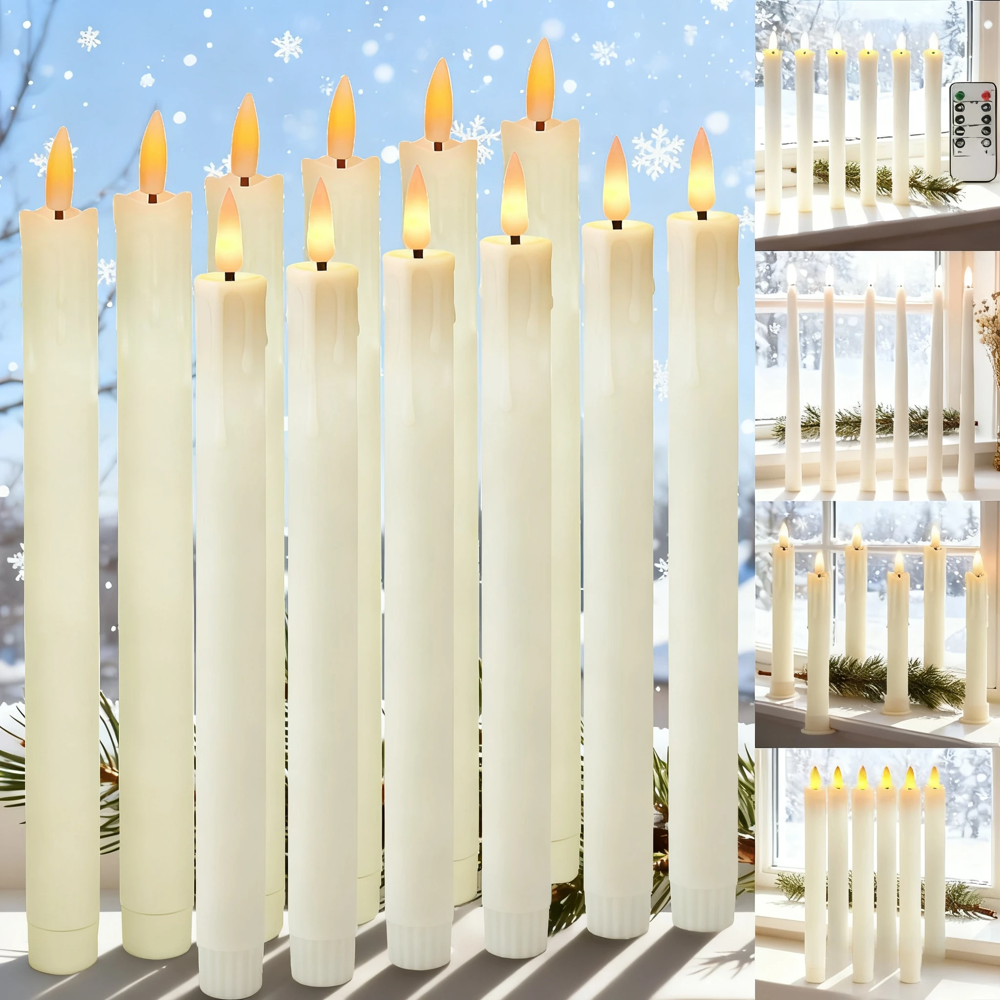 

6 упаковок, светодиодные беспламенные конические свечи, 3D фитиль, батарея, рождественские свечи, оконные свечи, длинные электрические свечи, лампа