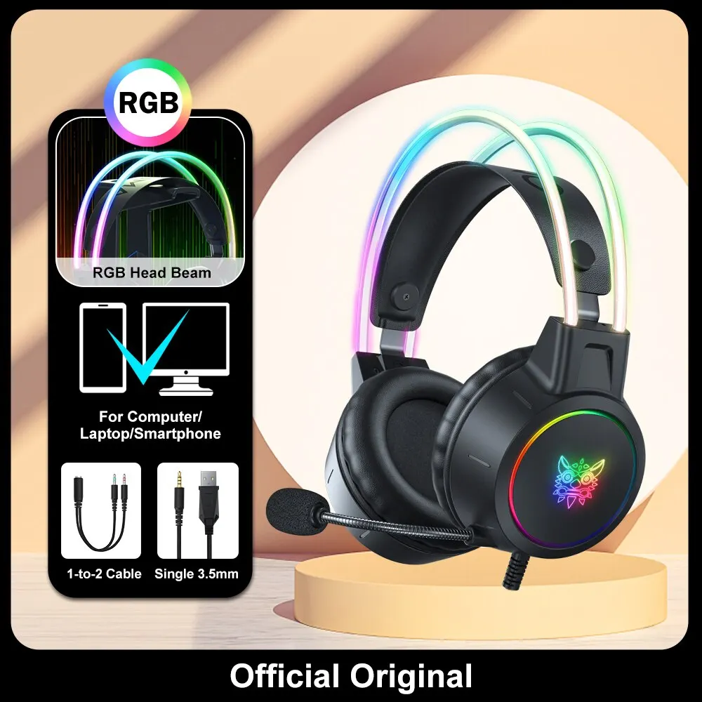 Onikuma X15 Pro Over-Ear Hoofdtelefoon Gaming Headset Bedrade Cancelling Oortjes Roze Kat Oren Rgb Licht Met Microfoon Voor Pc Ps4