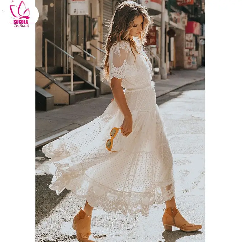 

Women Summer V-neck Short Sleeve Lace Dress Robe Femme Dress Vestidos De Fiesta Elegant Evening Party Dresses for Women Lady