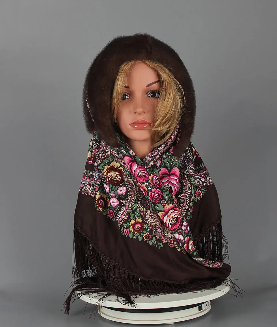 Faux Nerz Pelz Kapuze Hut für Frauen Winter Warm Luxus Full Pelt Faux Nerz Pelz Schal Hut Stilvolle Modische Weibliche Outdoor Headsca – Detail 2