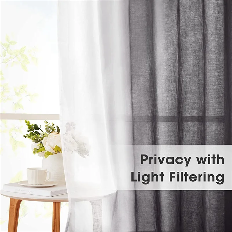

Black Shadow Sheer Curtains 52 X 96 Inch 2 Panels White And Black Gradient Curtains Textured Semi Sheer Voile Curtains
