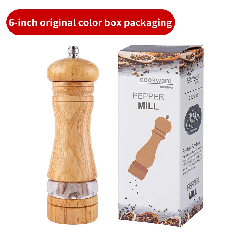 1PC Handmatige pepermolen; Acryl en rubber hout keramische kern versgemalen peperpoeder kruidenmolen fles